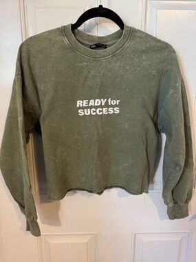 Zara Olive Green Cropped 'READY for SUCCESS' Sweatshirt